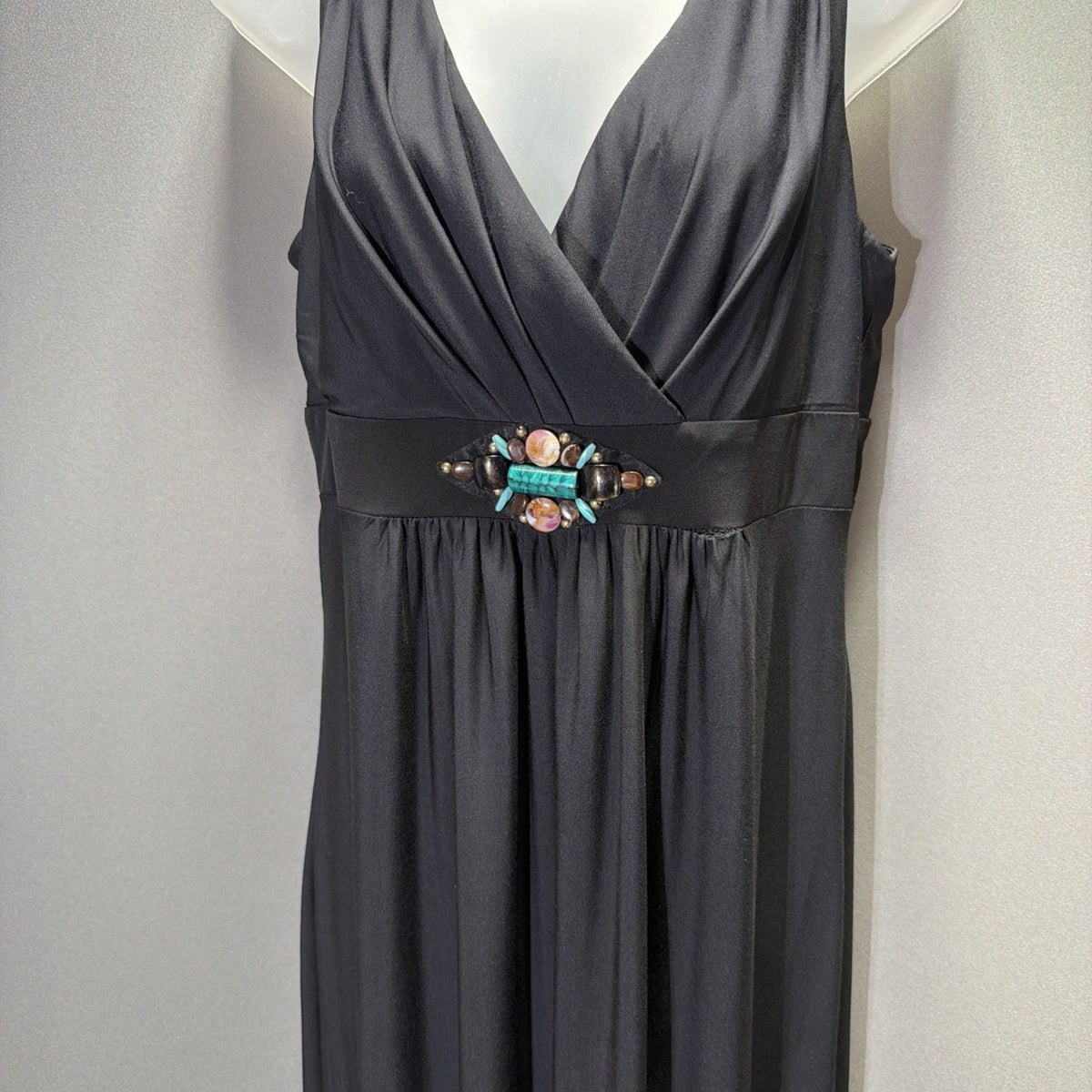 Ronni Nicole Maxi Dress Womens 12 Black Artsy Floral Stretch Sleeveless Boho