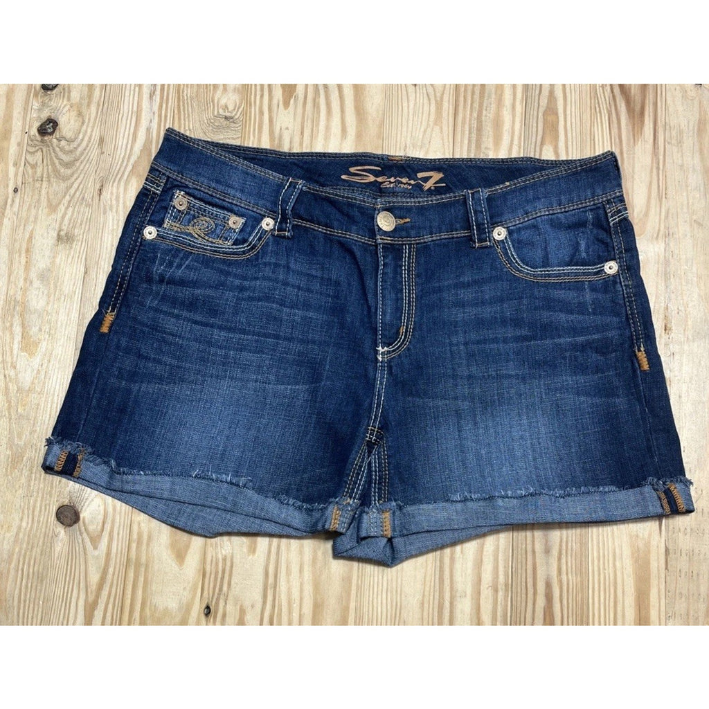 Seven 7 Luxe Shorts Womens Size 18 Blue Denim Midi Embroidered Pockets EUC