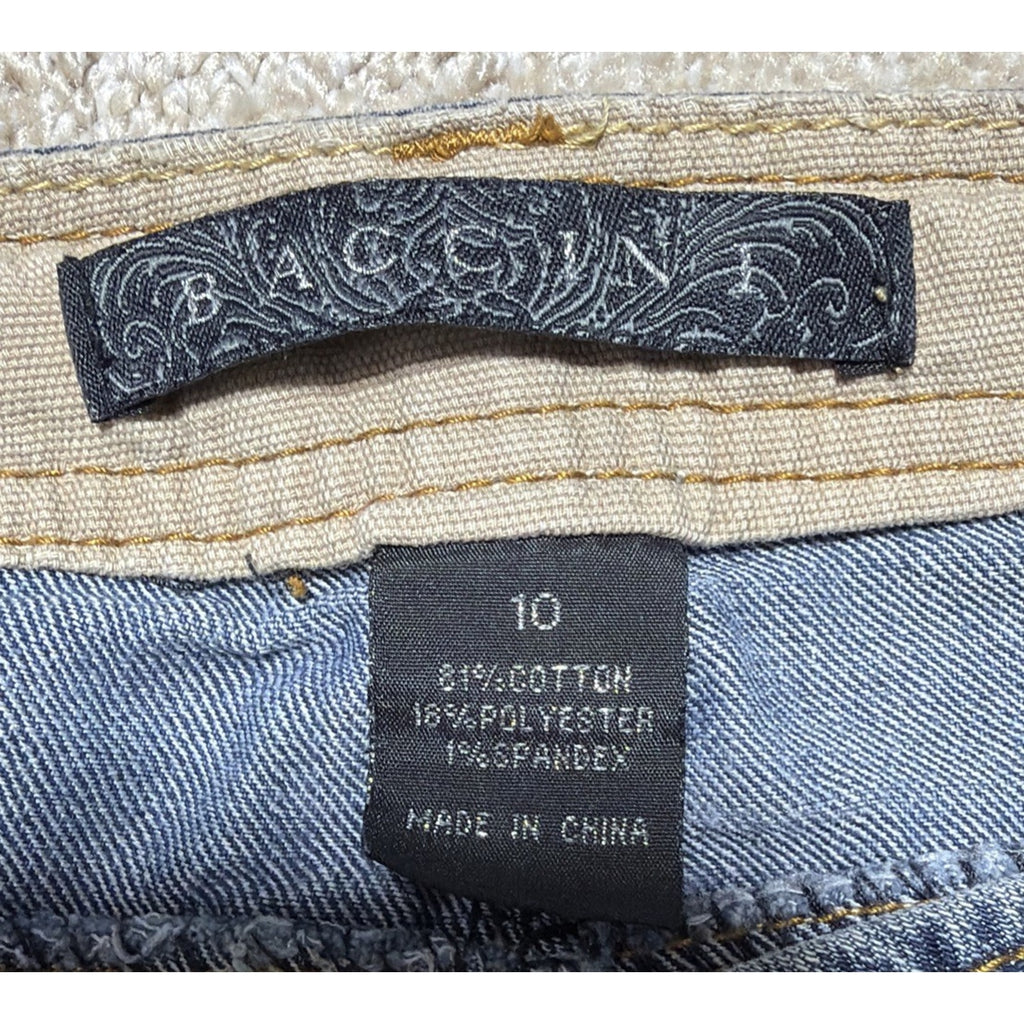 Baccini Womens Mid Rise Straight Leg Embroidered Blue Denim Jeans 5 POCKE Sze 10