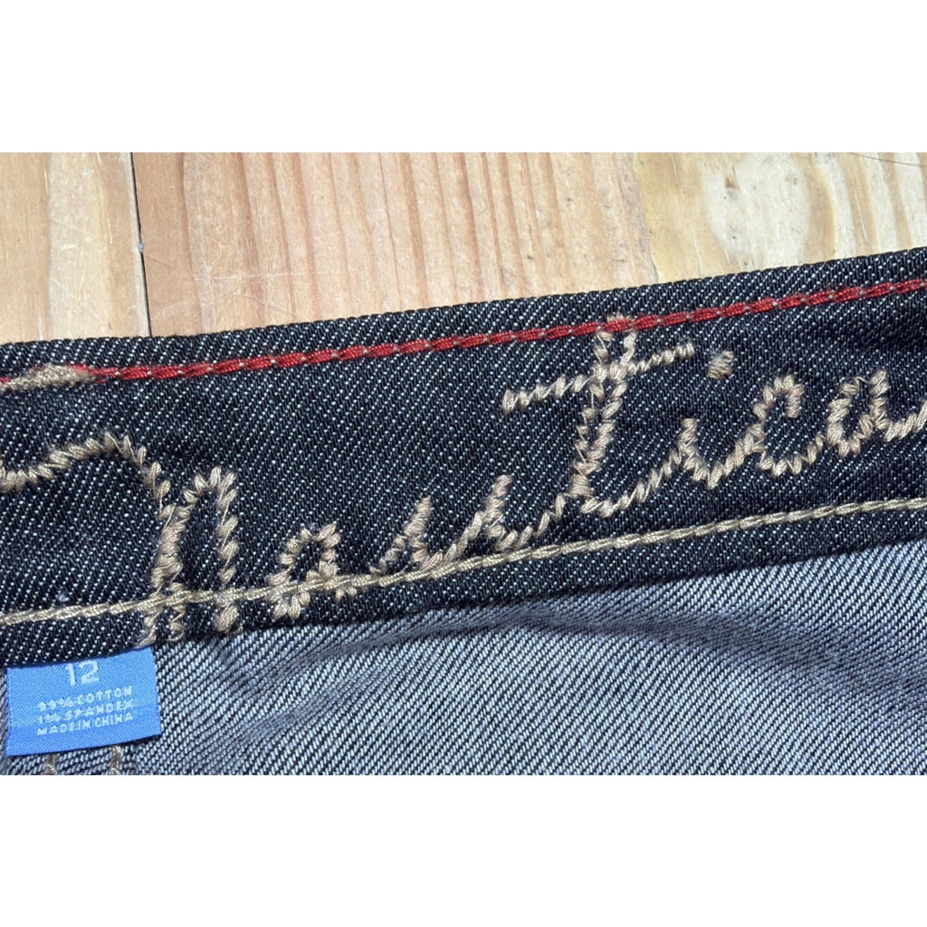 Nautica Wide Leg Ankle Jeans Womens Size 12 High Rise Dark Wash Stretch Flap