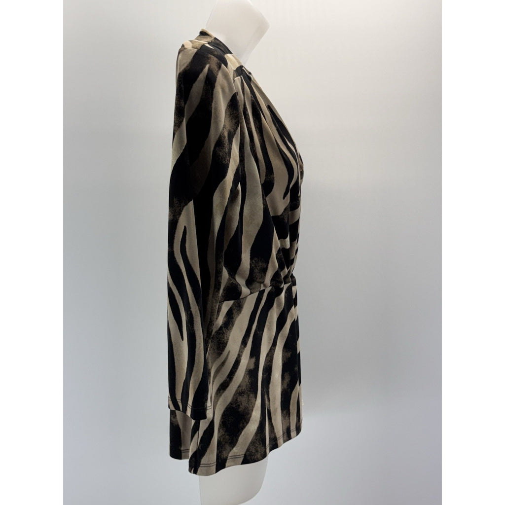 Jones New York Zebra Print Blouse Surplice Cross Over Women’s Size M