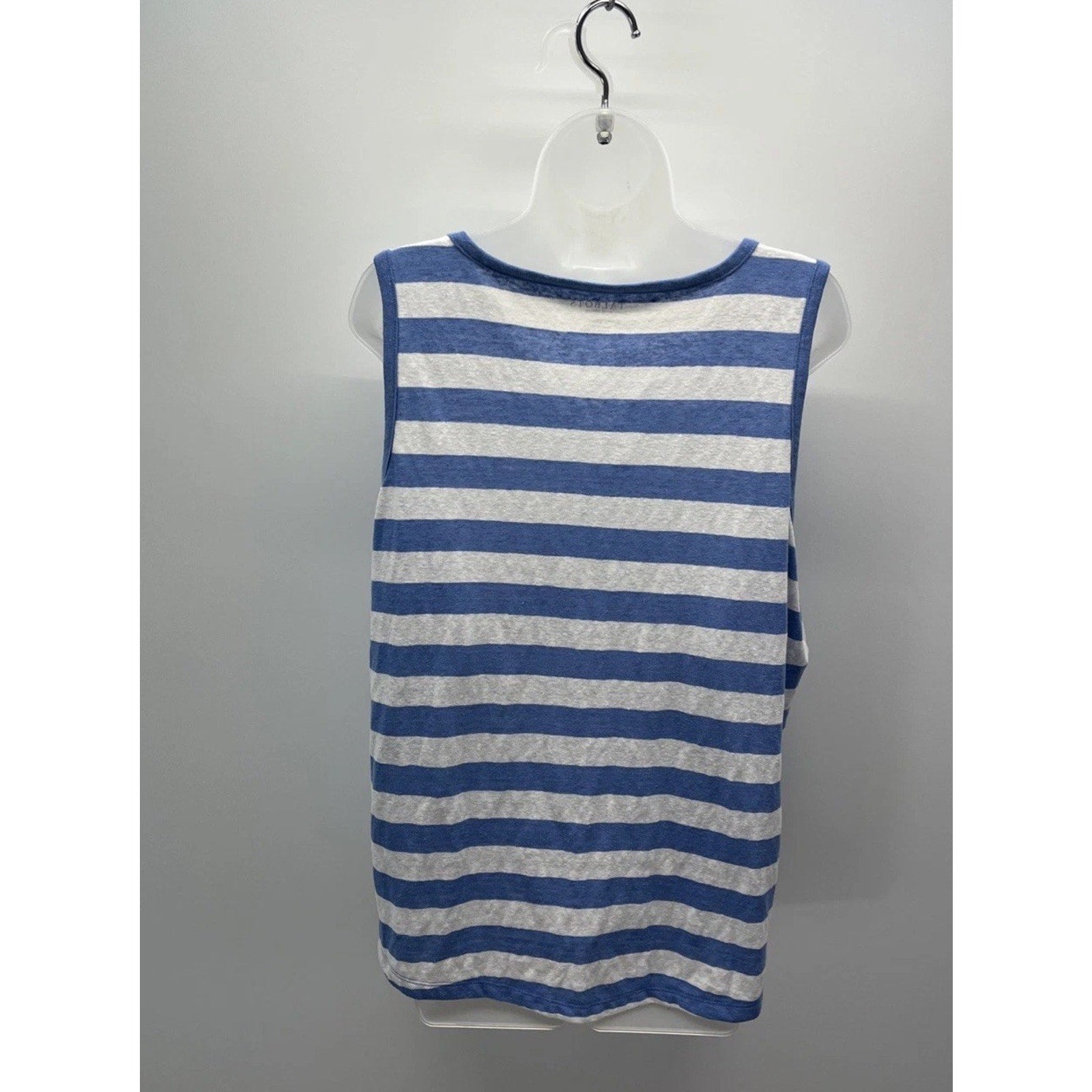 Talbots Tank Top Women 2XP Green Stripe Linen Blend V Neck Casual Beach