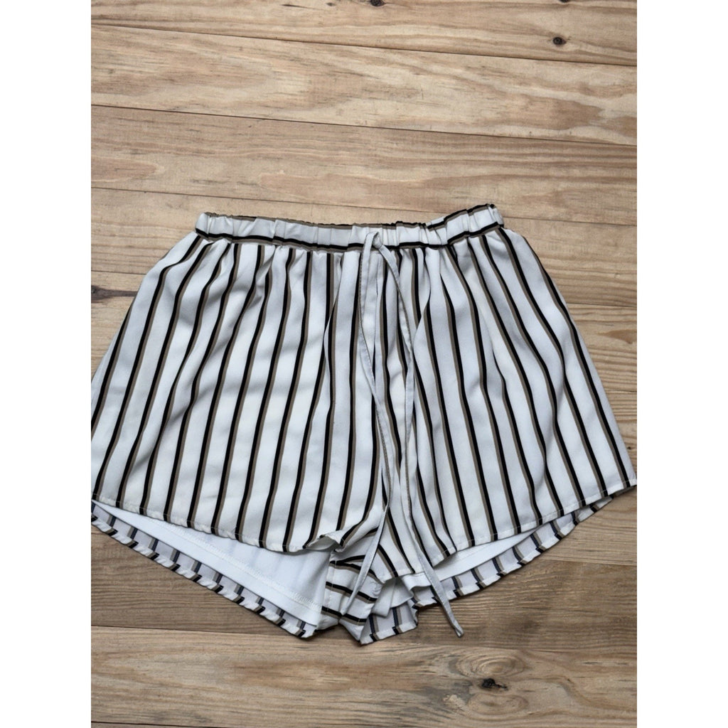 She + Sky Striped High Rise Elastic Waist Brown Black White Women’s Size Medium