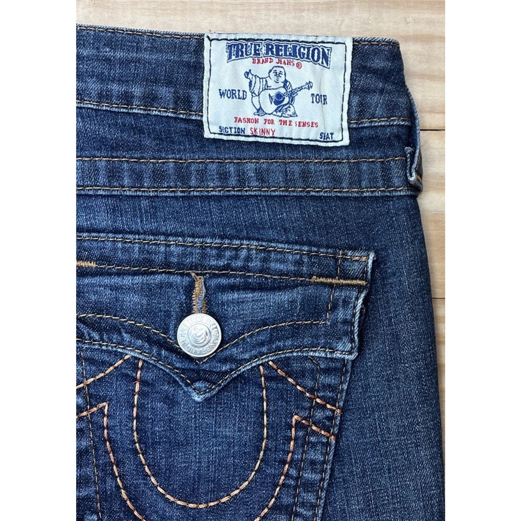 True Religion Women's Skinny Jeans Size 28 Flap Pockets Dark Wash Made in USA