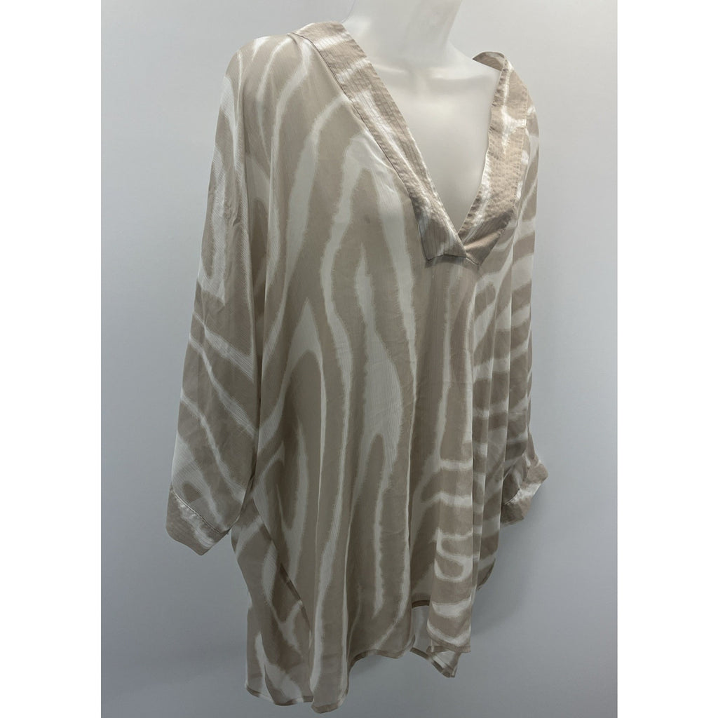 Chicos Blouse Tan Size 1 Sheer Animal Flowy Lagenlook Artsy Popover Neutral Tank