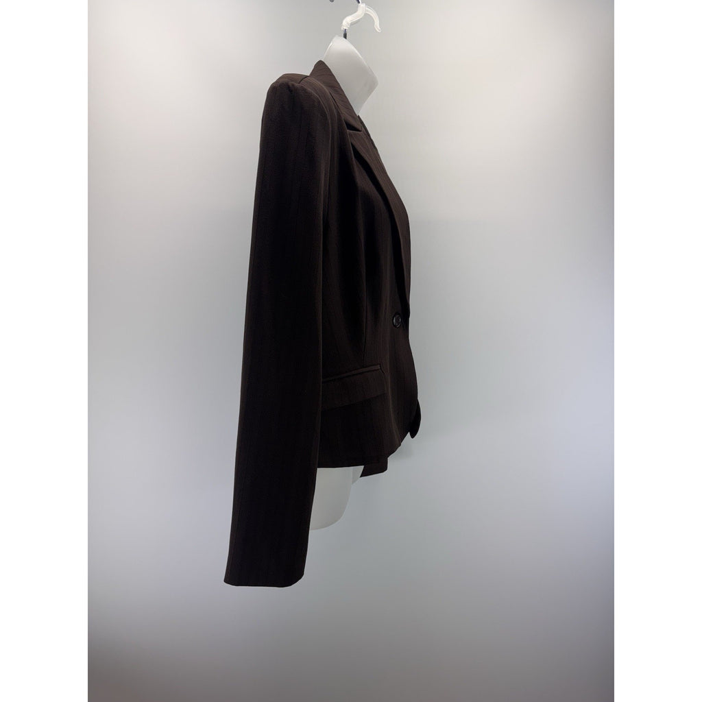 My Michelle Striped Brown 1 Button Fitted Blazer Faux Pockets Women’s XL NWT