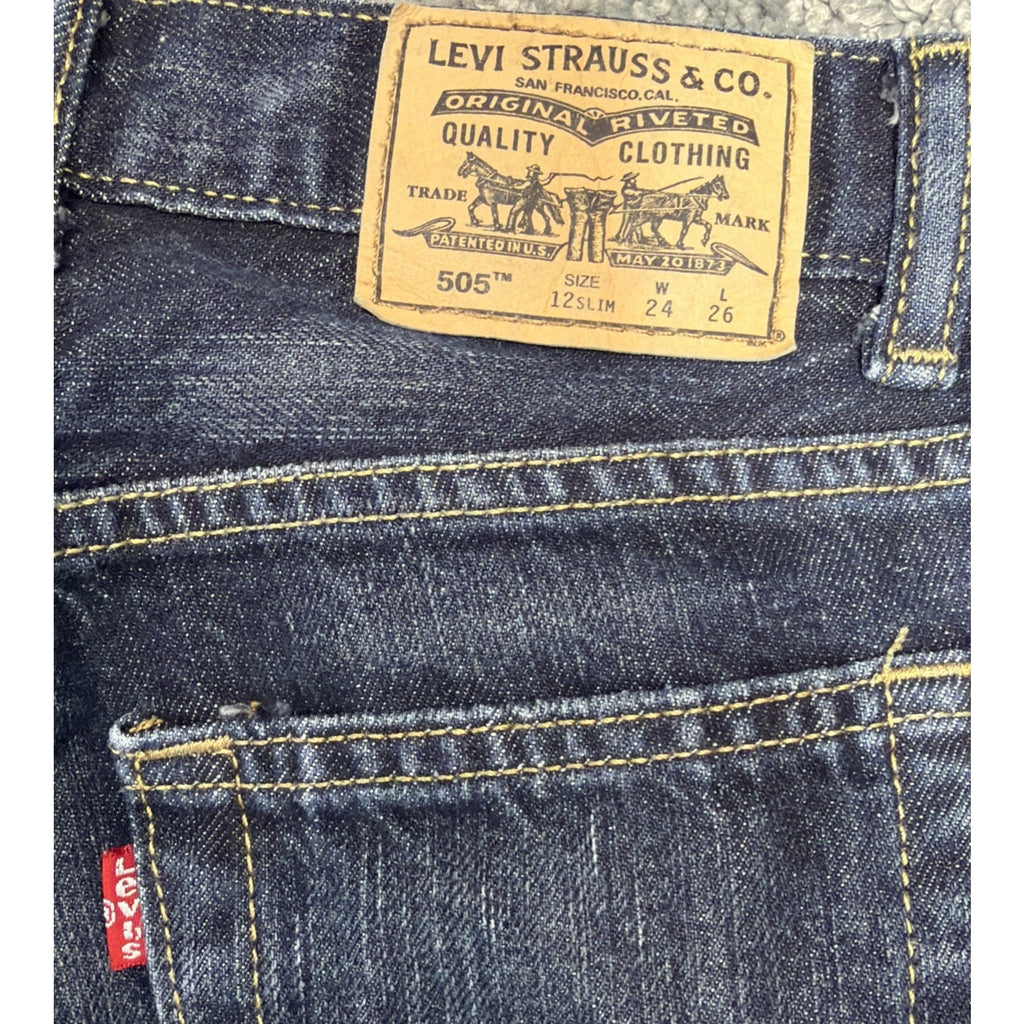 LEVI'S 505 Regular Jeans Kids 12 Slim W24 L26 Dark Wash Straight Leg boys