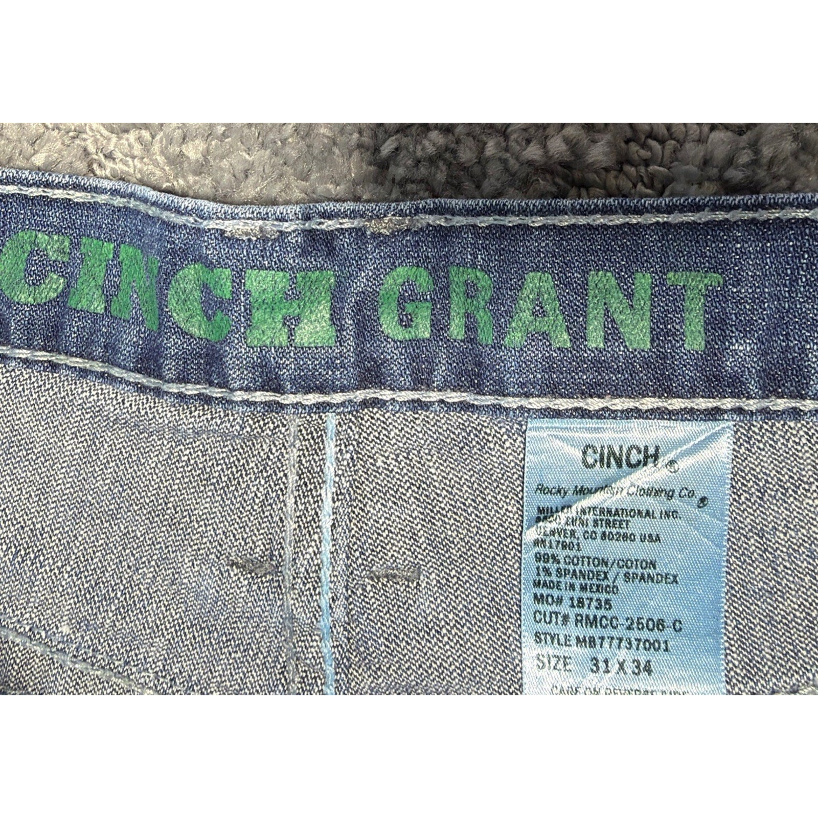Cinch Grant Bootcut Denim Jeans Men 31x34 Blue Distressed Whiskering Cowboy