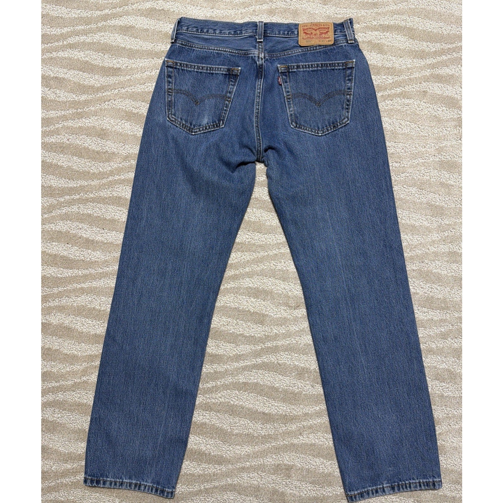 Levis 505 Mens Straight Fit Jeans Sz 33x32 Blue Med washed Heavy Cotton Denim