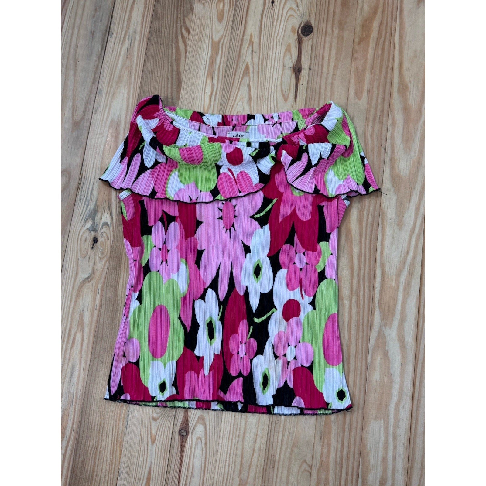 CDW Creative Design Works Inc. Top Blouse Pink Tones Flowers Womens Size Large