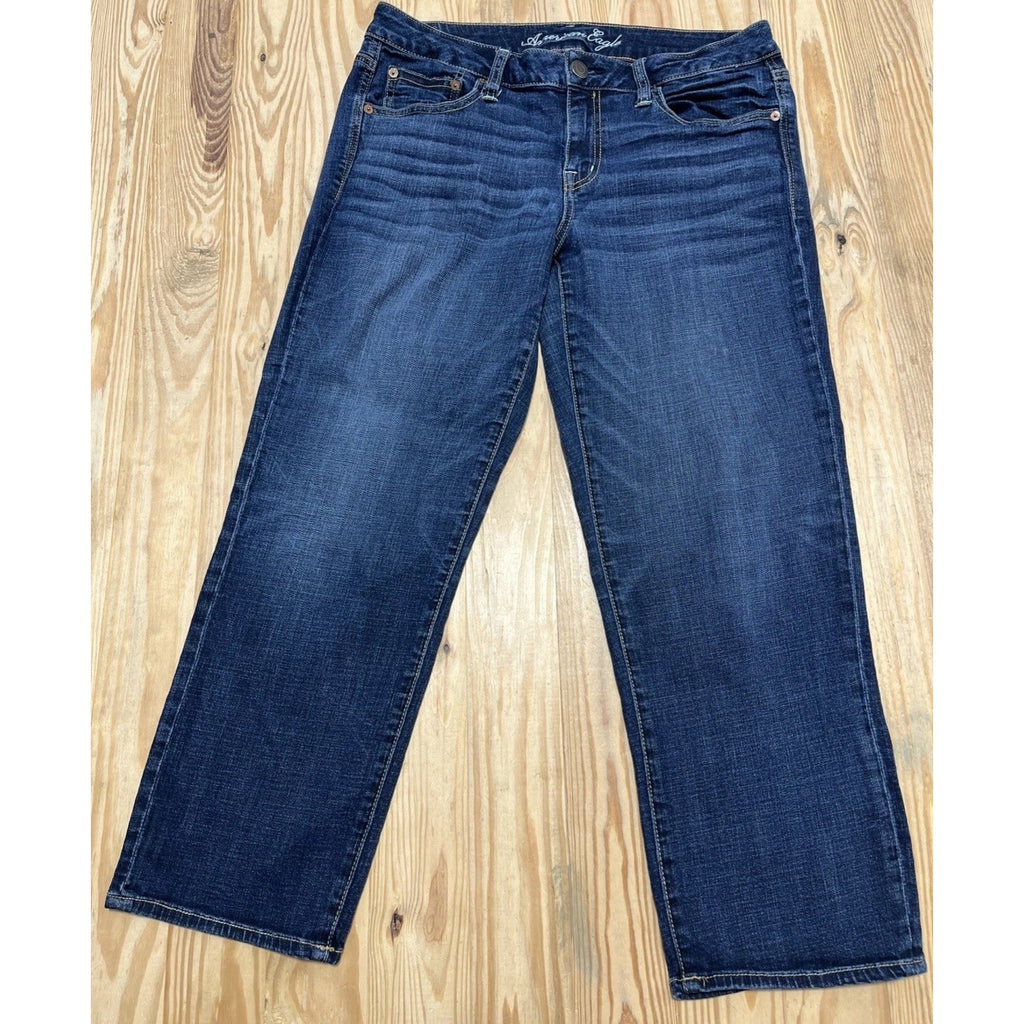 American Eagle Boy Fit Jeans Womens Sz 10 Medium Wash Mid Rise Denim Stretch