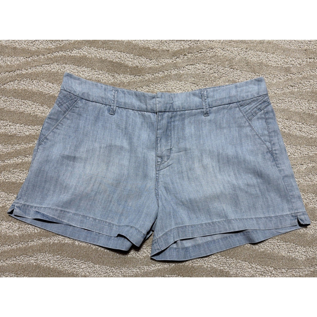Level 99 Anthropologie Mid Rise Denim Shorts Blue Linen Women's Size 31x3”