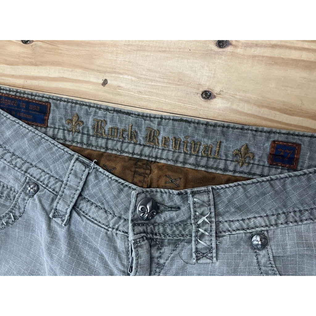 Rock Revival Jeans Cargo Capris Women 27 Green Grunge Y2K