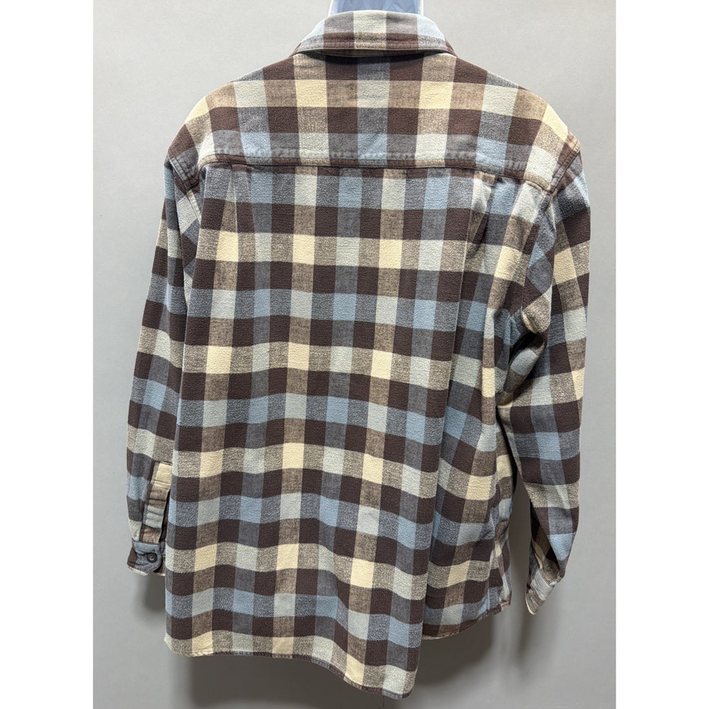 Vintage Woolrich Heavyweight Flannel Shirt Brown Blue Cream Plaid