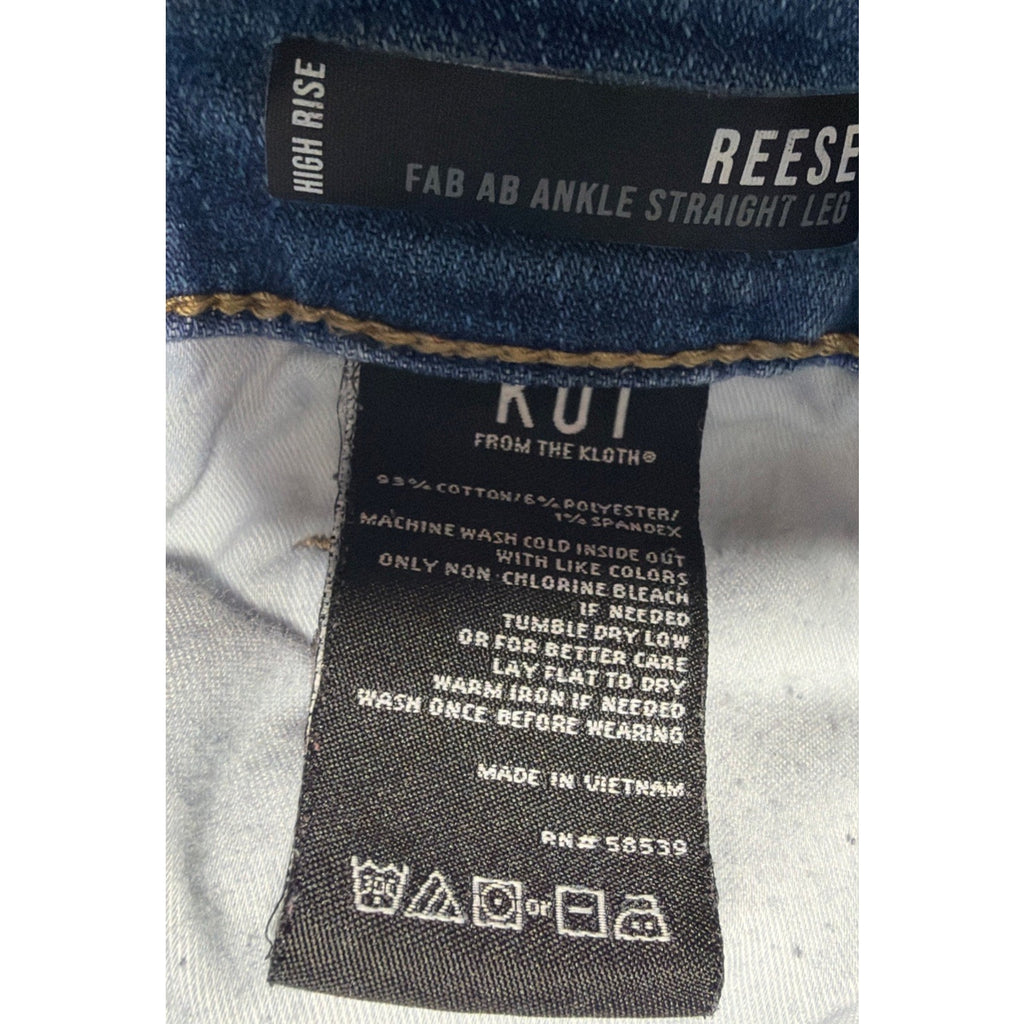 KUT From The Kloth High Rise "Reese" Fab Ab Ankle Straight Jeans Size 8