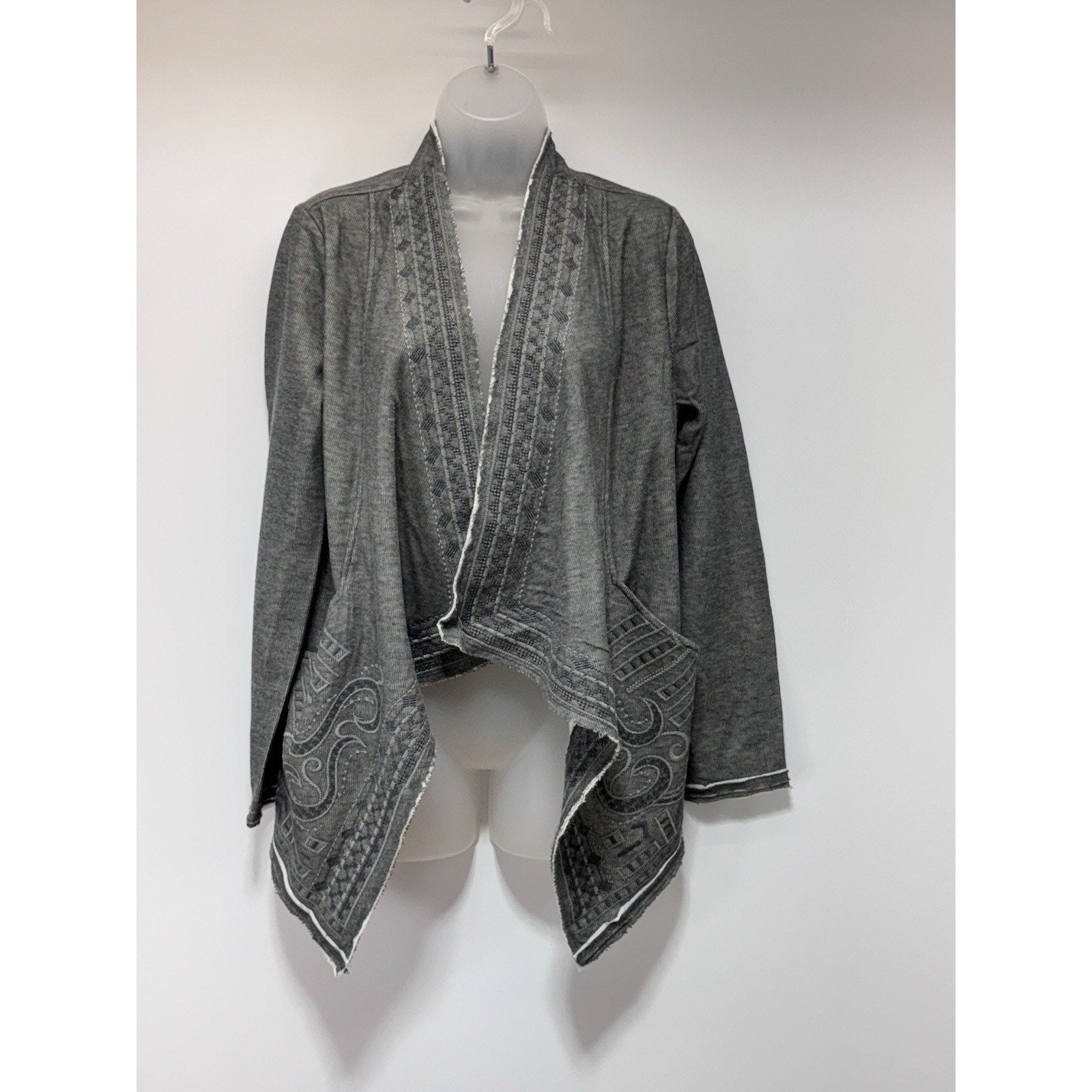 Monoreno Womens Cardigan Sweatshirt Open Front Embroidered Medium Gray NWT