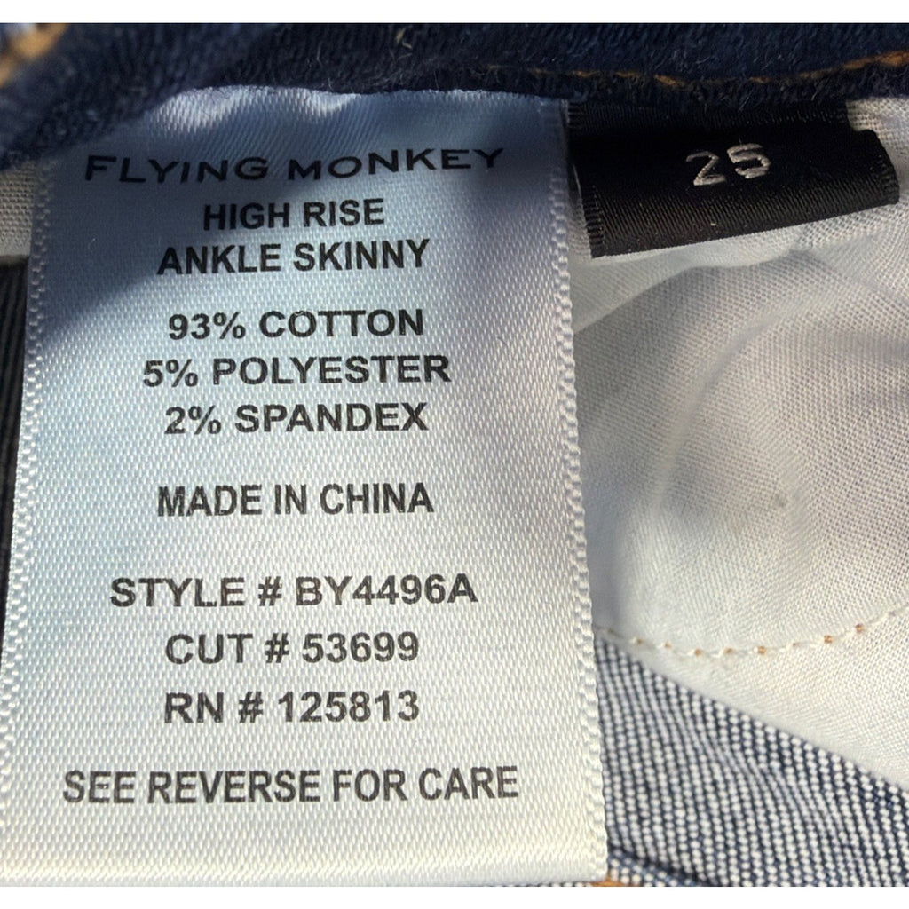 Flying Monkey High Rise Ankle Skinny Jeans Womens 25 Blue Distressed Stretch