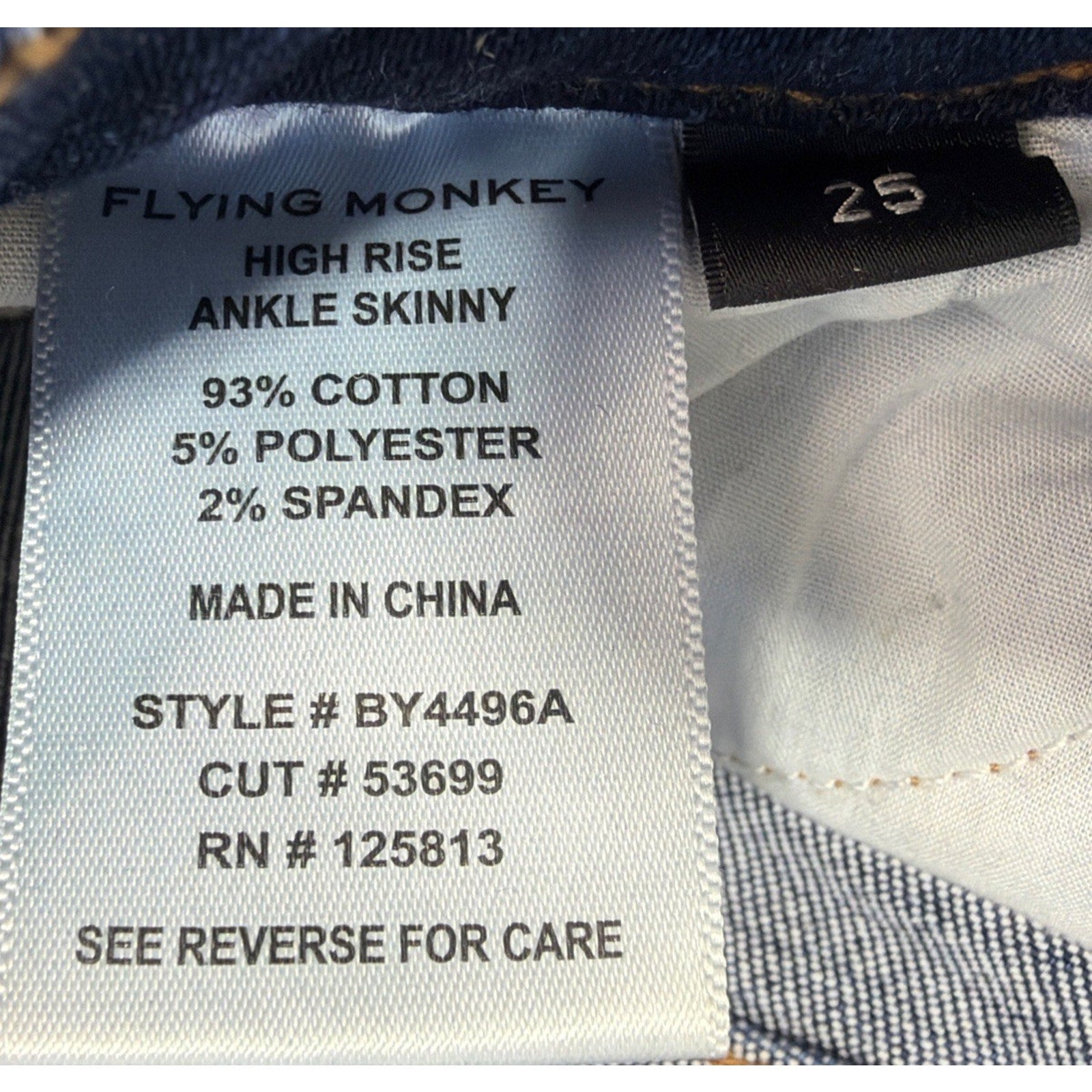 Flying Monkey High Rise Ankle Skinny Jeans Womens 25 Blue Distressed Stretch