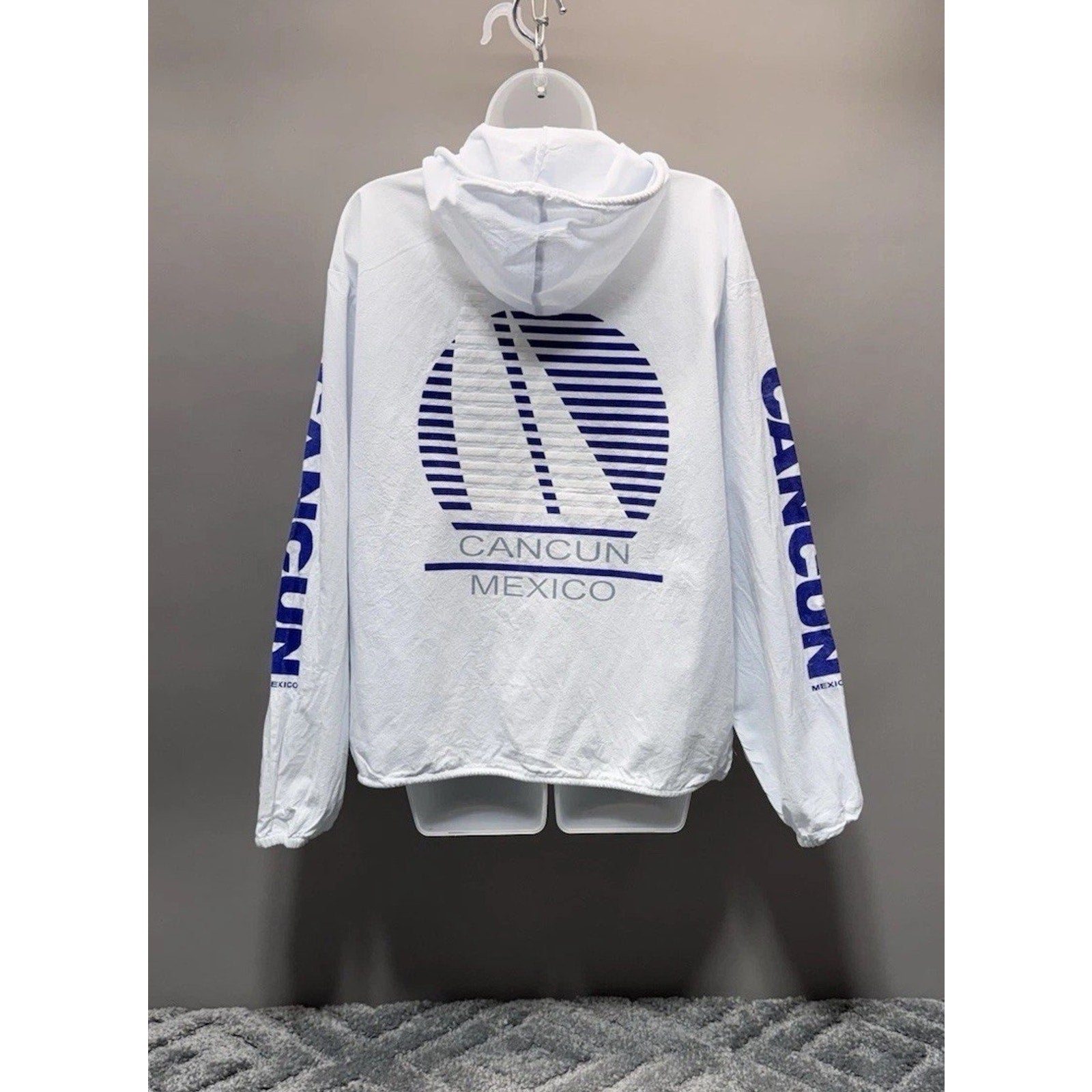 Vintage 90’s Cancun Zip Jacket Hoodie Cancun Mexico Unisex Sz M Cotton White