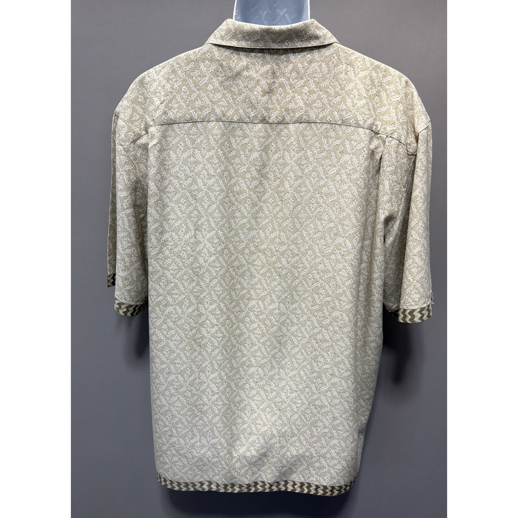 Vintage Silk Shirt Mens XL Geometric Short Sleeve 100% Silk Camp