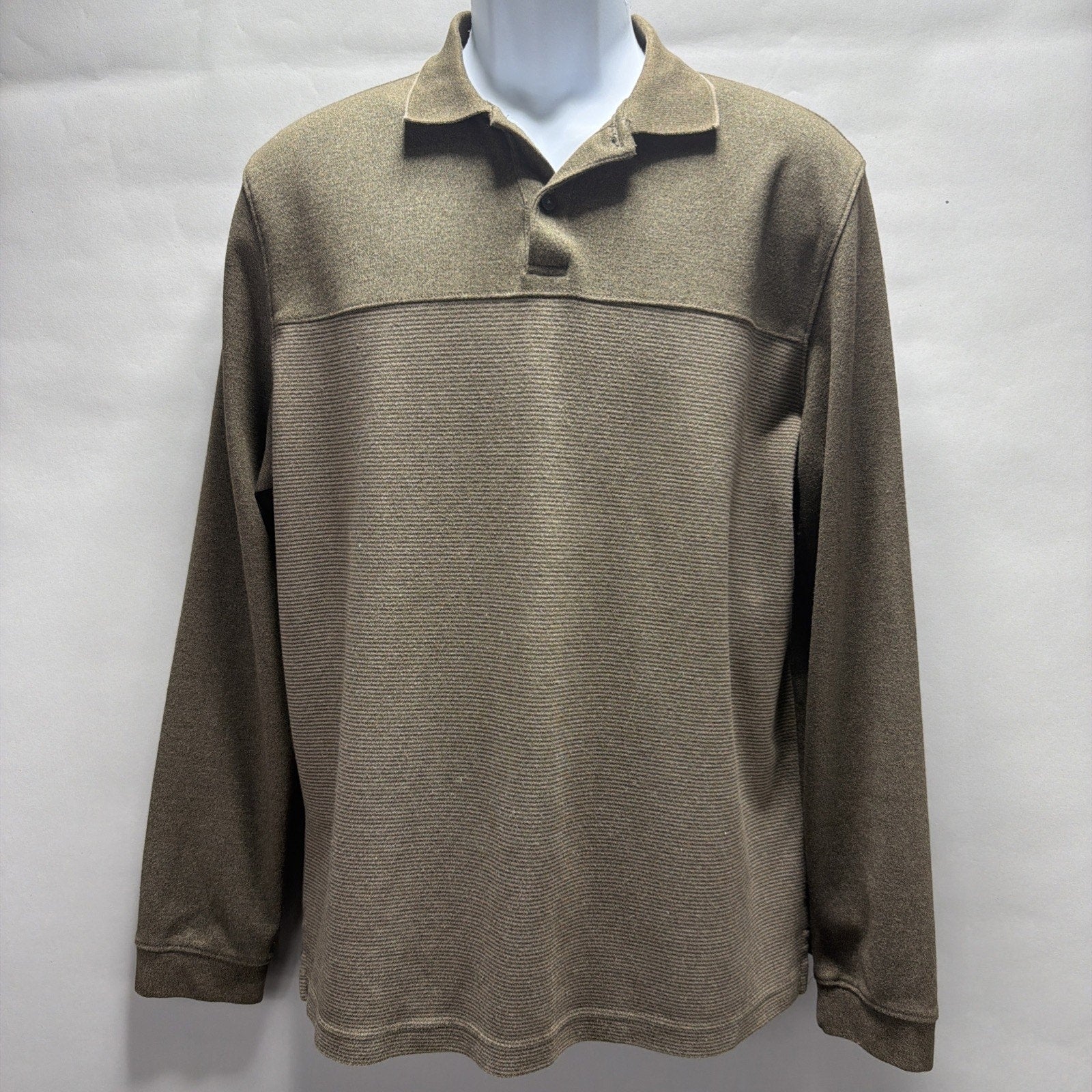 Van Heusen Flex 1/4 Button Brown Long Sleeve Classic Fit Mens Polo Shirt Size M