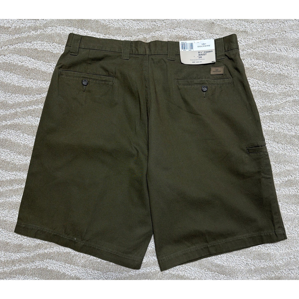 Dockers Men’s Shorts W36 Olive Green Relaxed Fit Flat Front 9.5” Inseam NWT