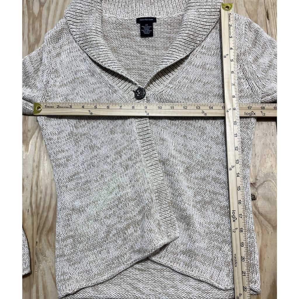 Calvin Klein Biege Single Button Knit Cardigan Large 100% Cotton