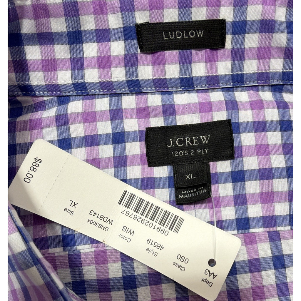 J Crew Dress Shirt Men's XL Ludlow 120's 2 Ply Gingham Check Long Sleeve New