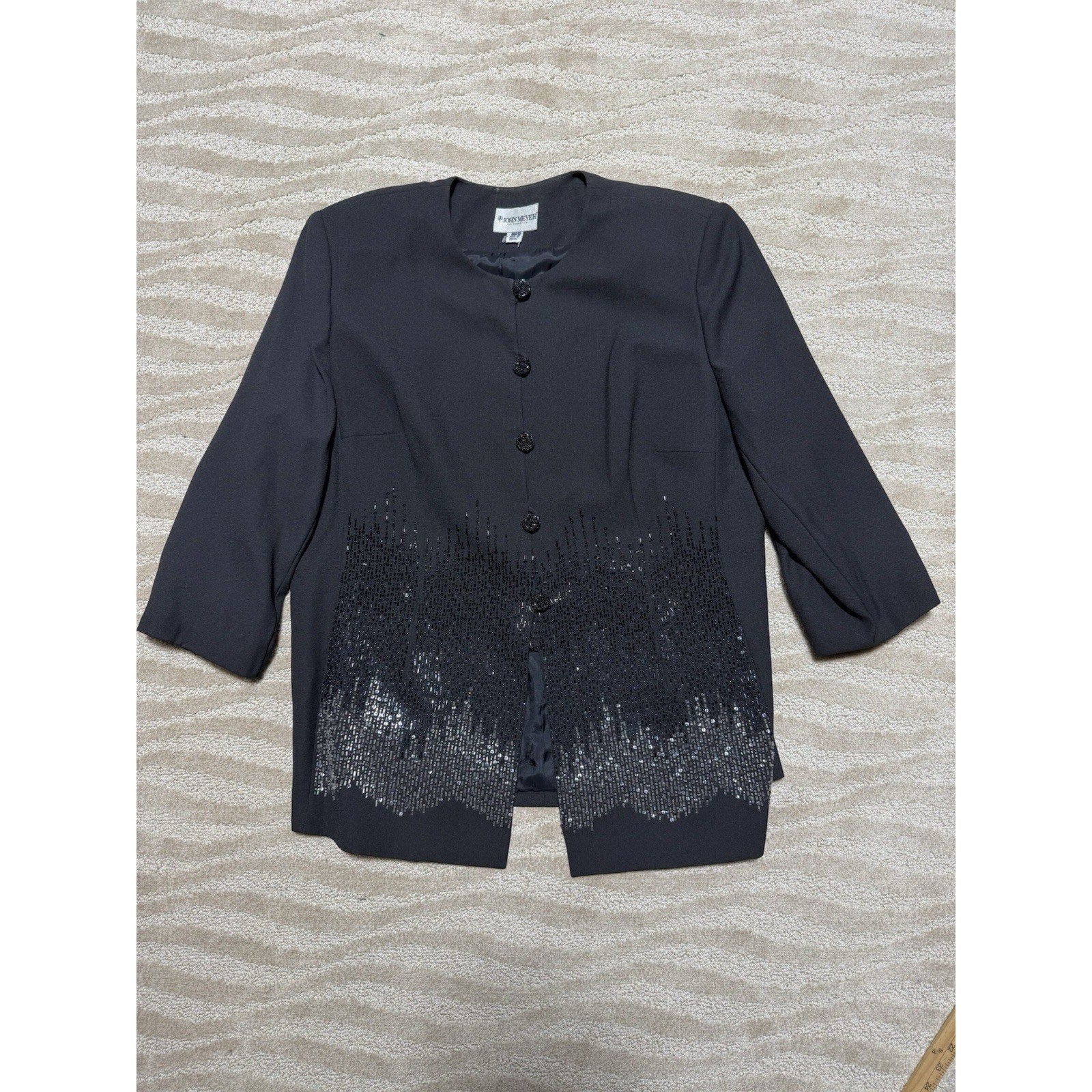 John Meyer of Norwich 24W Black Beaded Evening Jacket Plus Size Formal Party
