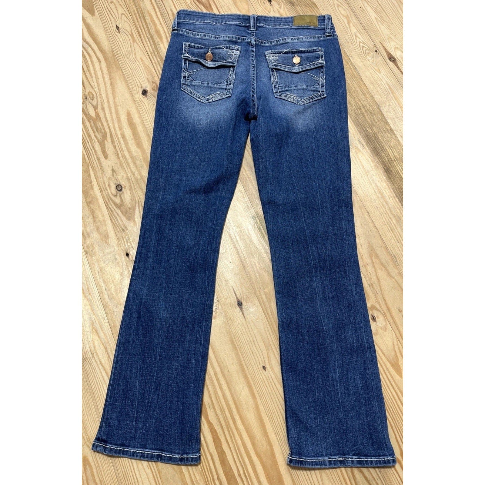 Daytrip Virgo Bootcut Jeans Womens 32 L Thick Stitch Flap Pocket Blue Denim