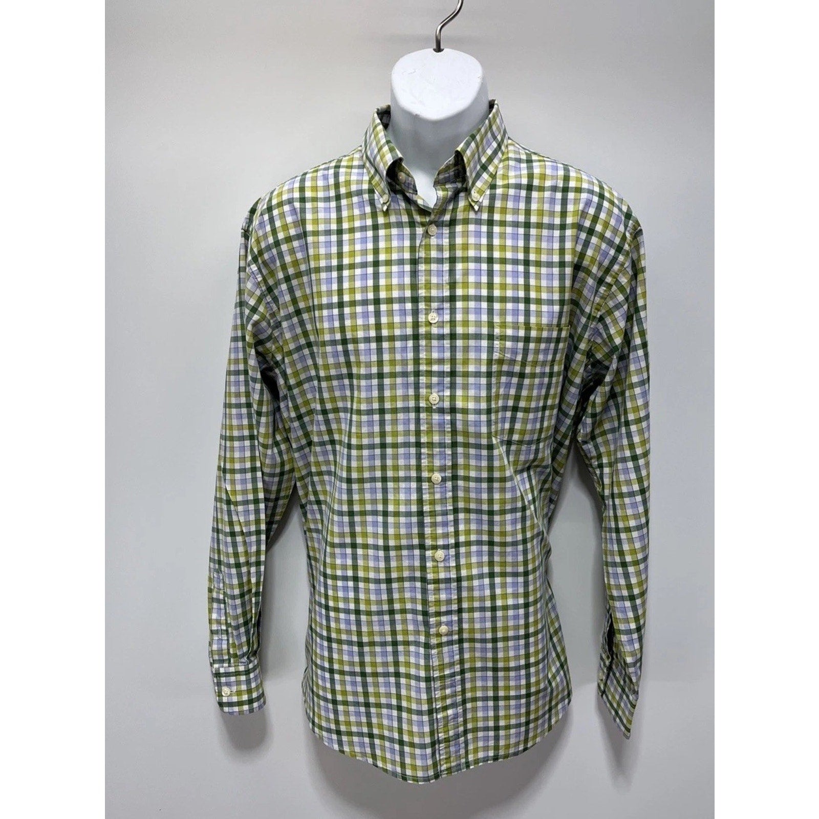 Club Room by Charter Club Men's Blue Green Plaid Button Front Shirt L Pima Cott