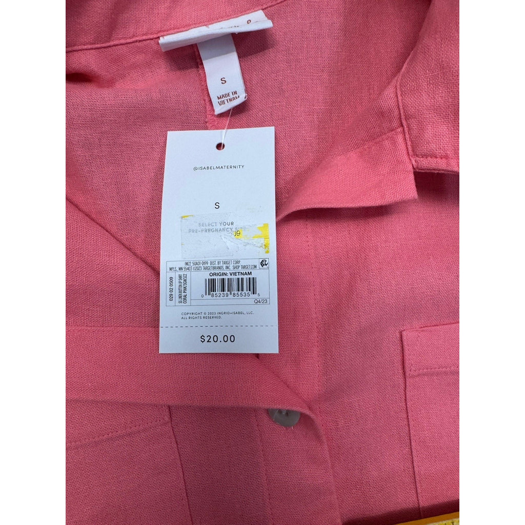 Isabel Short Sleeve Linen Blend Button Up Pink Blouse Women’s Size Small