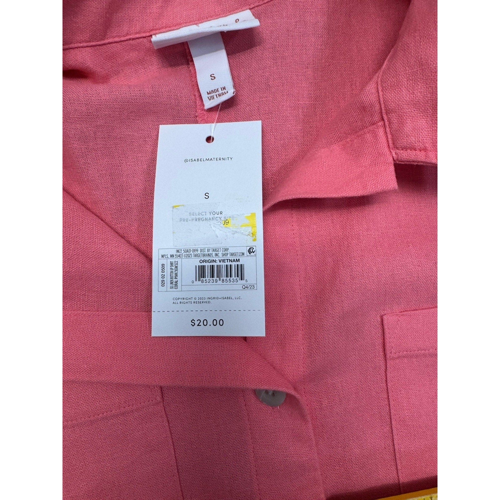 Isabel Short Sleeve Linen Blend Button Up Pink Blouse Women’s Size Small