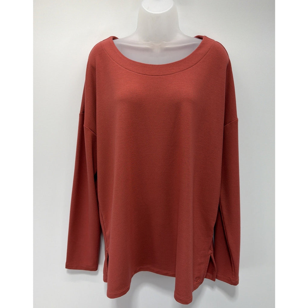 Banana Republic Shirt Top Womens XL Coral Orange Minimalist Long Sleeve Stretch