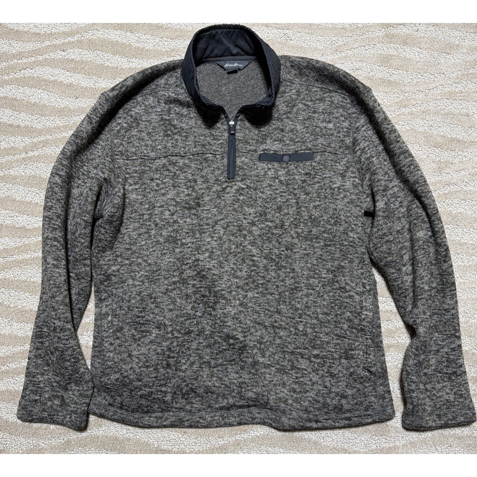 Eddie Bauer Mens Large Gray Heather Sweater Fleece 1/4 Zip Pullover Pocket L