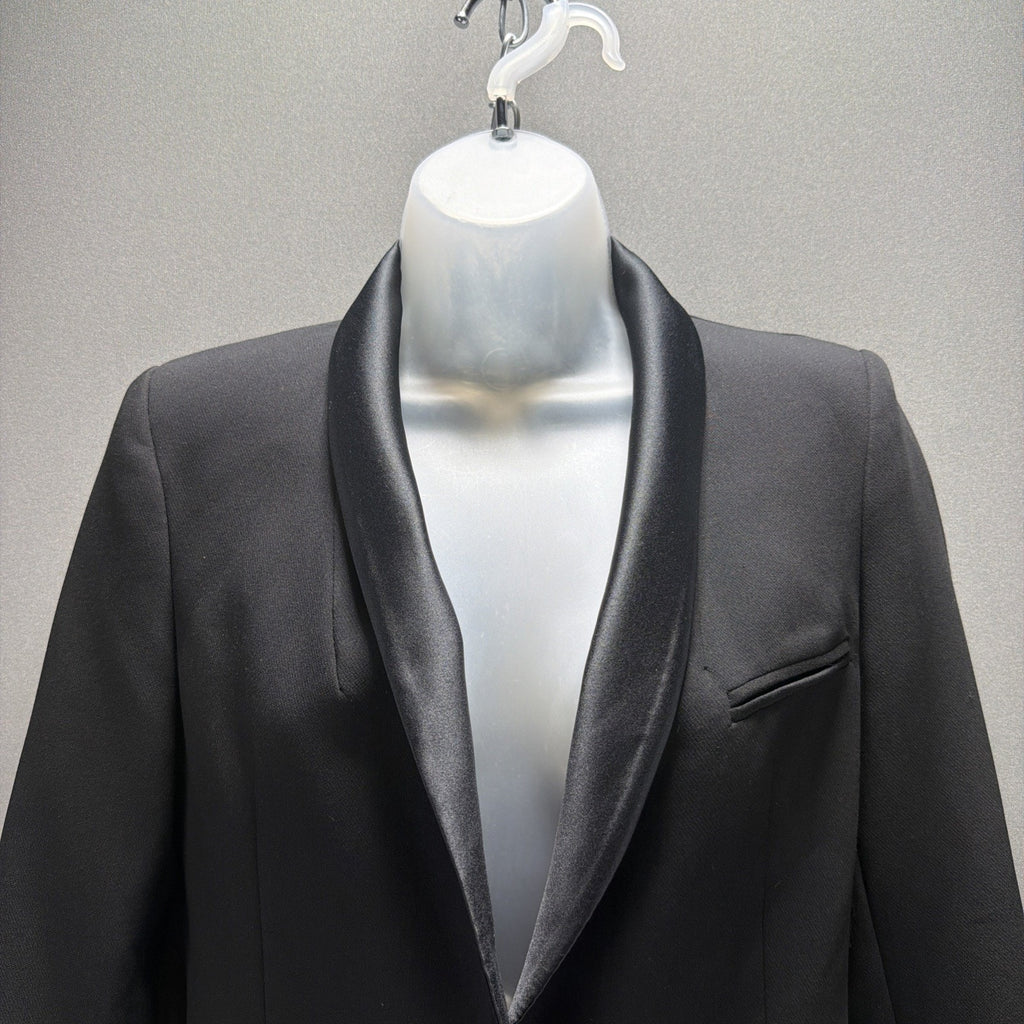 ZARA WOMENS S NEW DINNER JACKET BLAZER SATIN EFFECT TUXEDO COLLAR 8411/791 BLACK