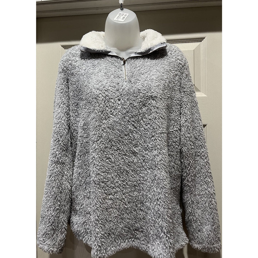Angashion Teddy Fleece Pullover Size M Grey Jacket Long Sleeve
