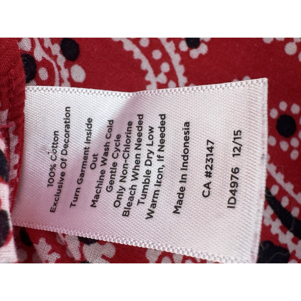 Talbots Red Top Boho Artsy Print Stretch Blouse Tie Front Handkerchief Blouse S