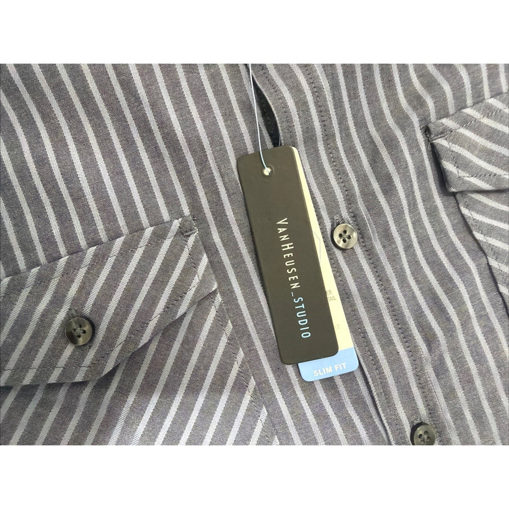 Van Heusen-Studio Dress Shirt Men's Large Blue Pinstripe Slim Fit New