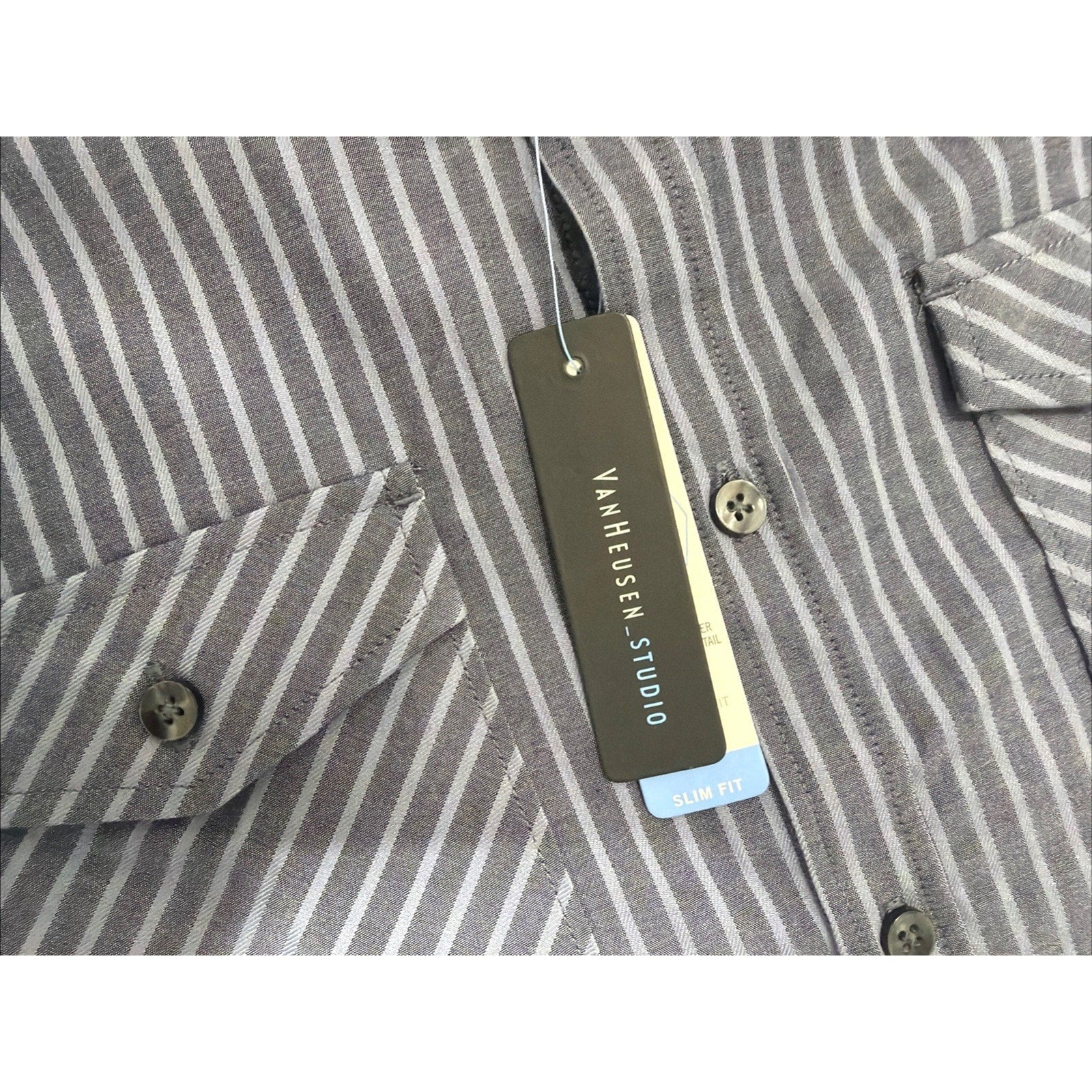 Van Heusen-Studio Dress Shirt Men's Large Blue Pinstripe Slim Fit New