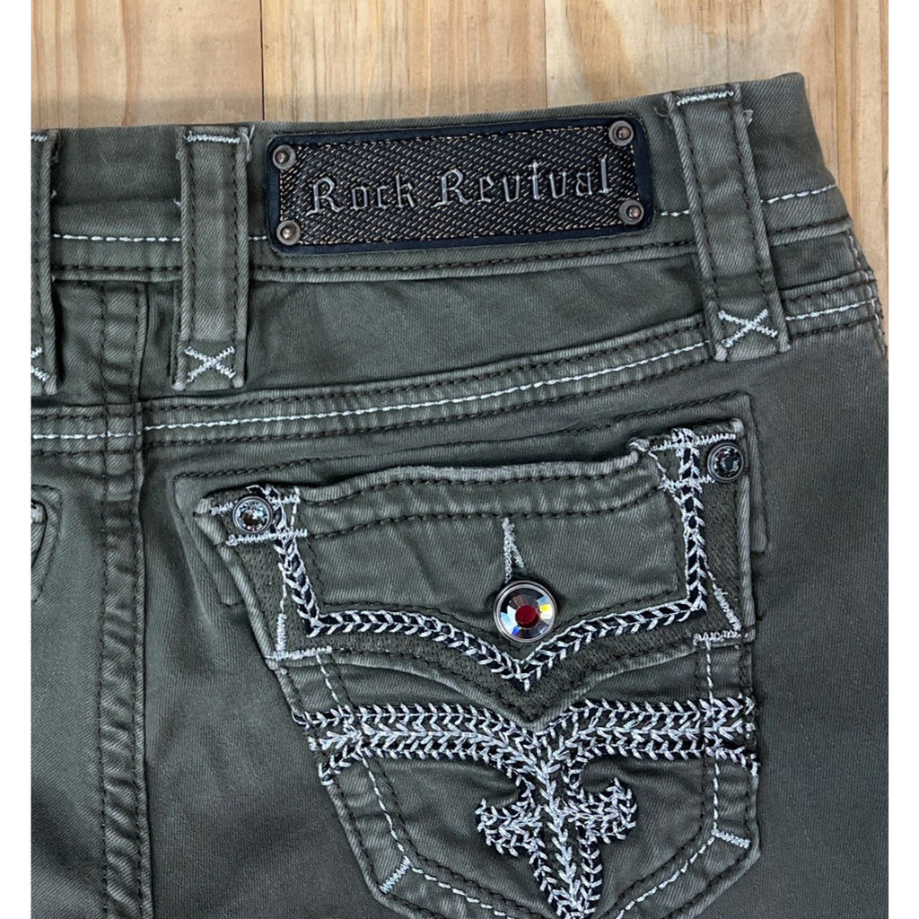 Rock Revival Betty Skinny Jeans Rhinestones Sequin Embellished Gray Sz 25