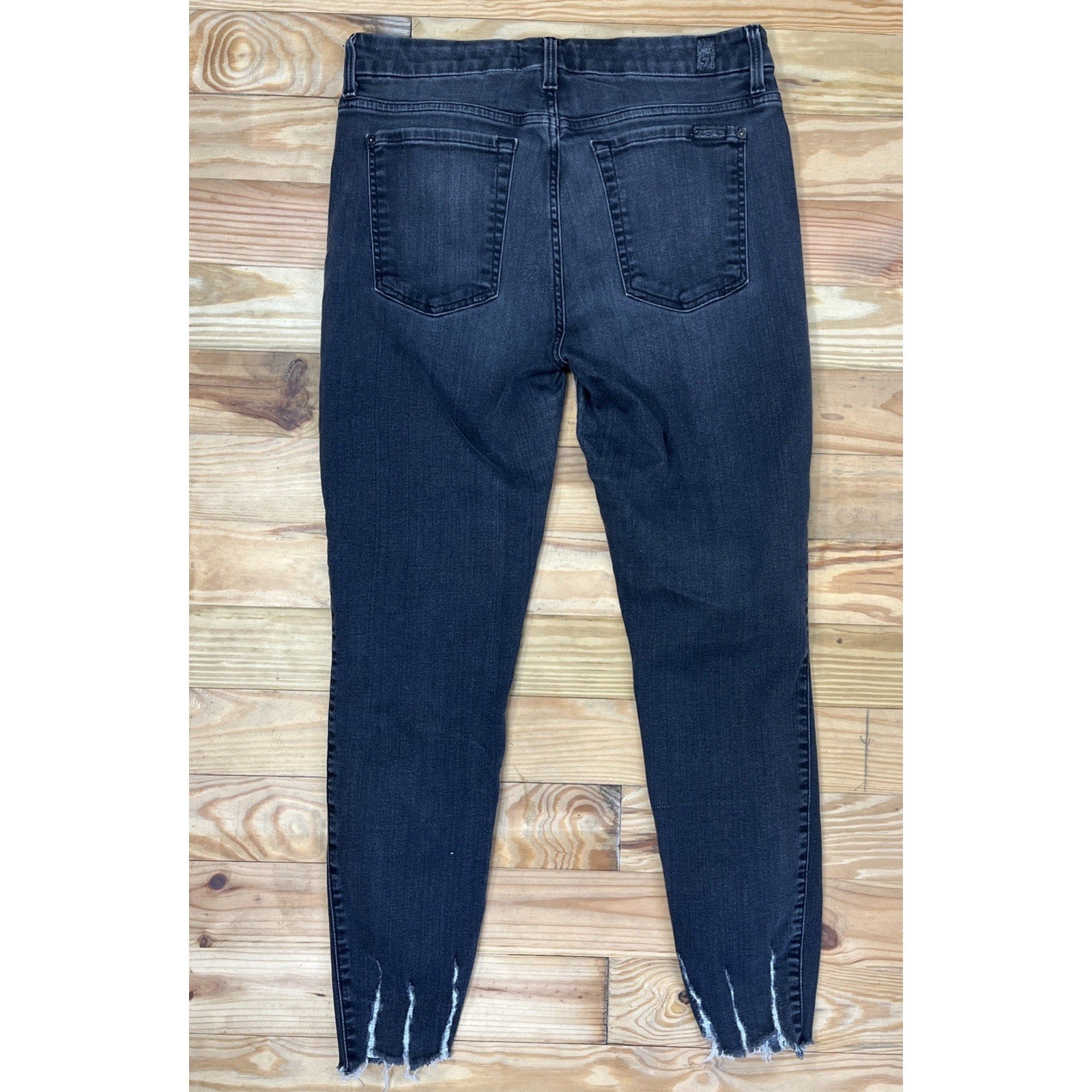 7 for all mankind b(air) The High Waist Ankle Skinny Jeans Black Raw Hem Size 31