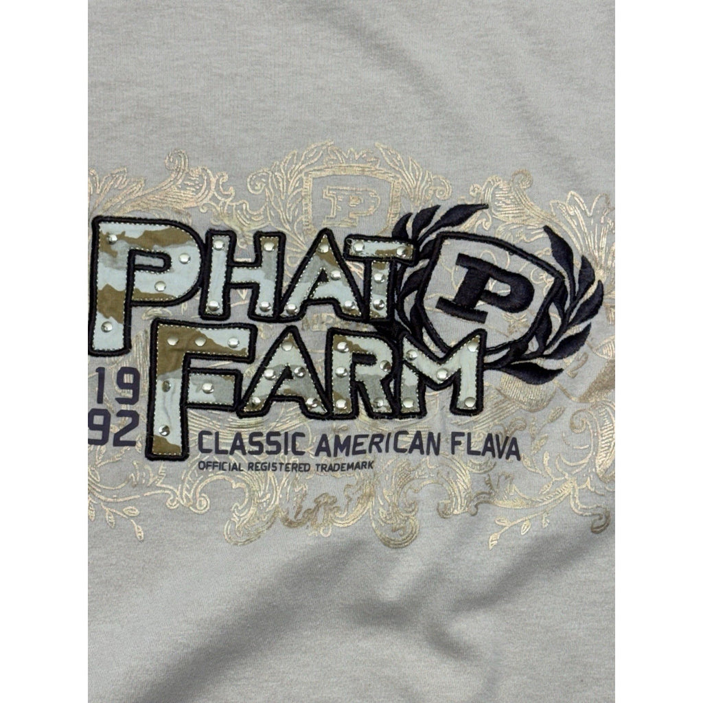 Phat Farm Sweatshirt Mens XL Beige Y2K Spell Out Logo Tee Hip Hop Streetwear