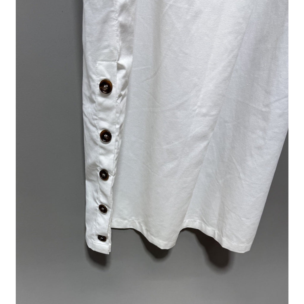 Floreya Women’s White Square Neck Sleeveless Back Zip Front Button Jumpsuit XL