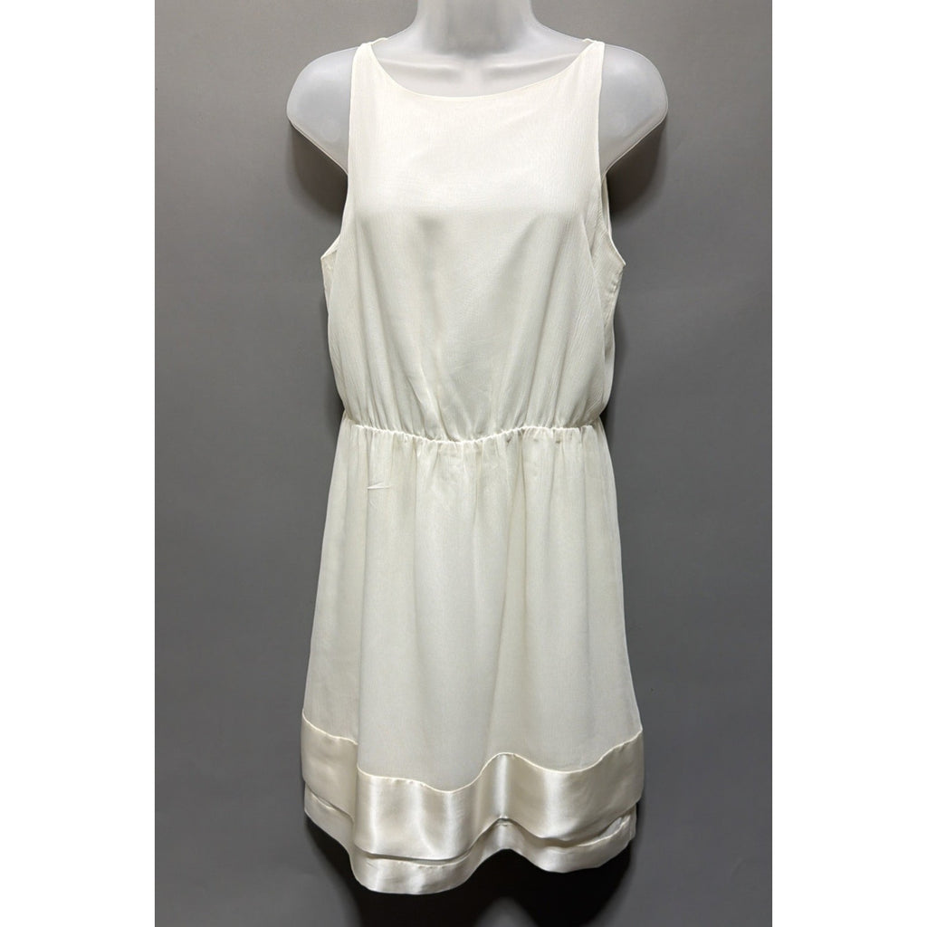 Banana Republic 100% Silk Ivory Shift Dress Womens 6 Satin Hem Sleeveless