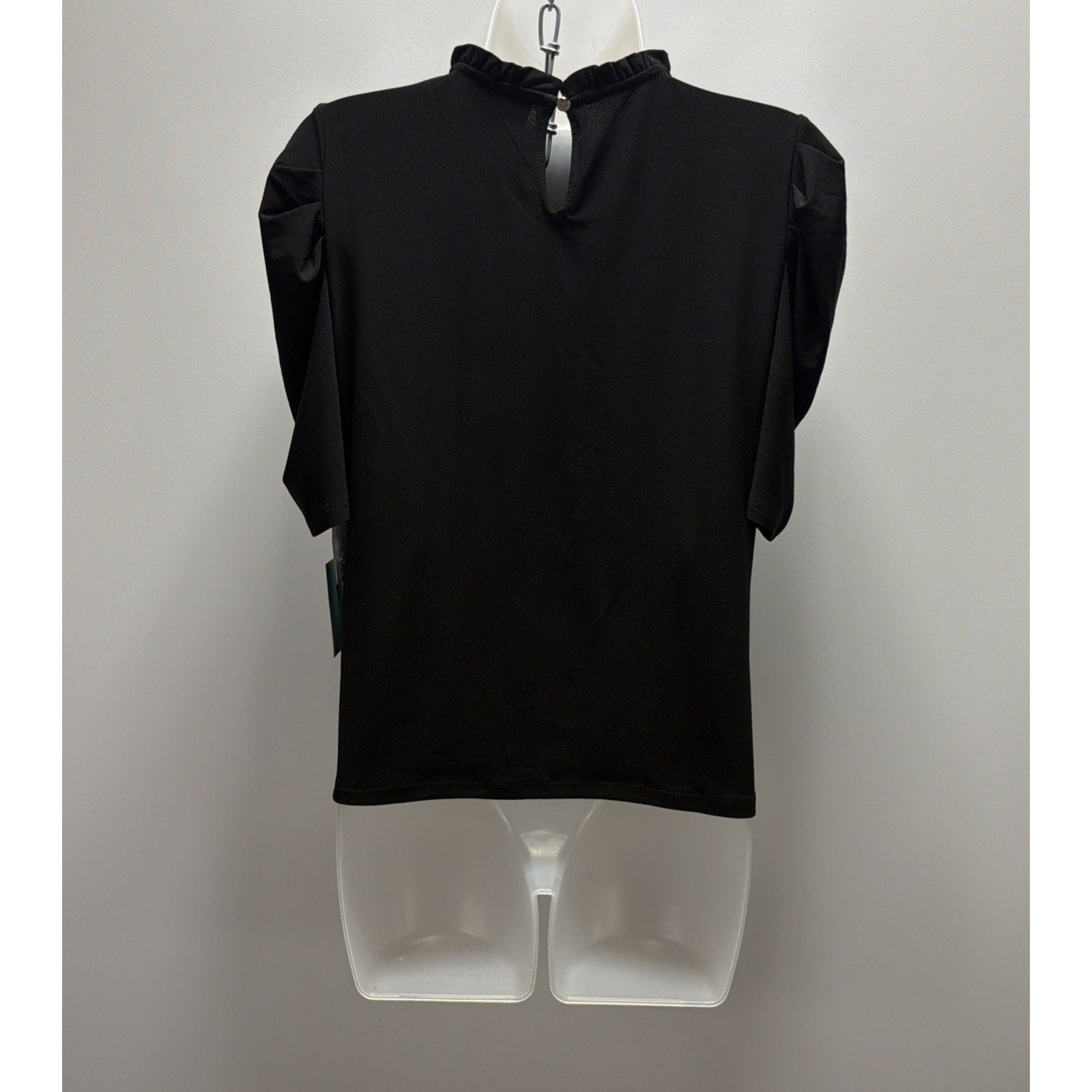 CeCe by Cynthia Steffe Black Puff Sleeve Ruffle Neck Blouse Top Women’s M NWT