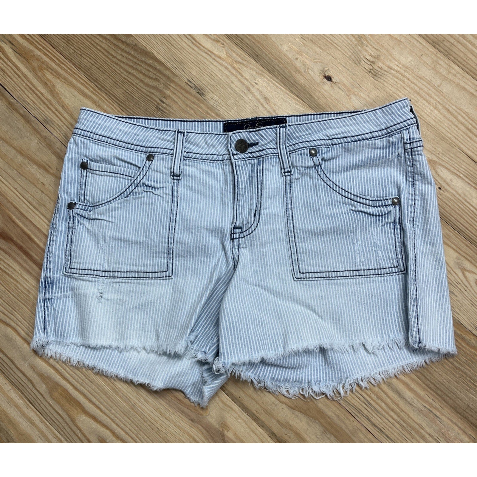Jessica Simpson Denim Cut Off Stripe Shorts Size 30