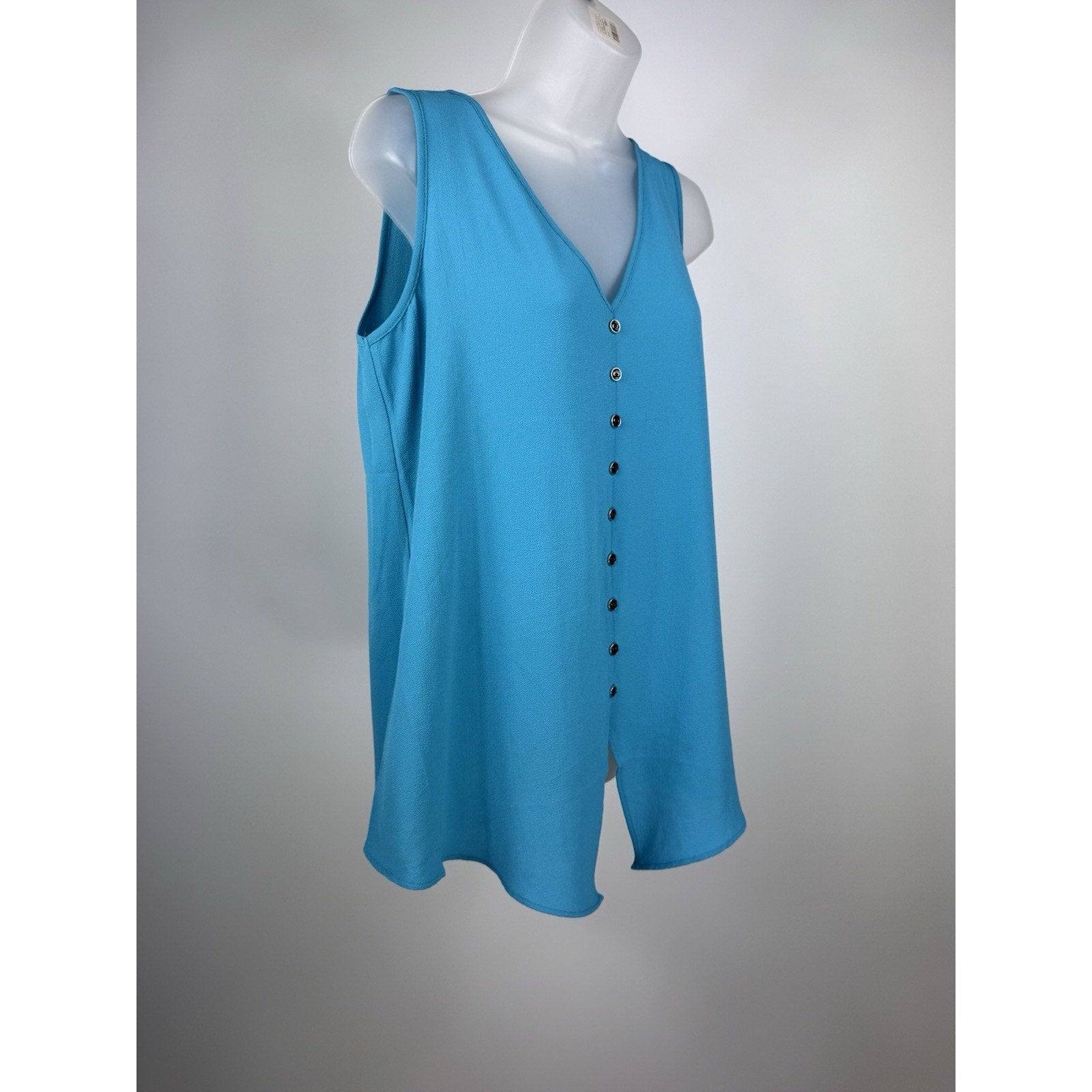 Spense Women’s M Aquamarine W/Black Buttons Tank Tunic Blouse