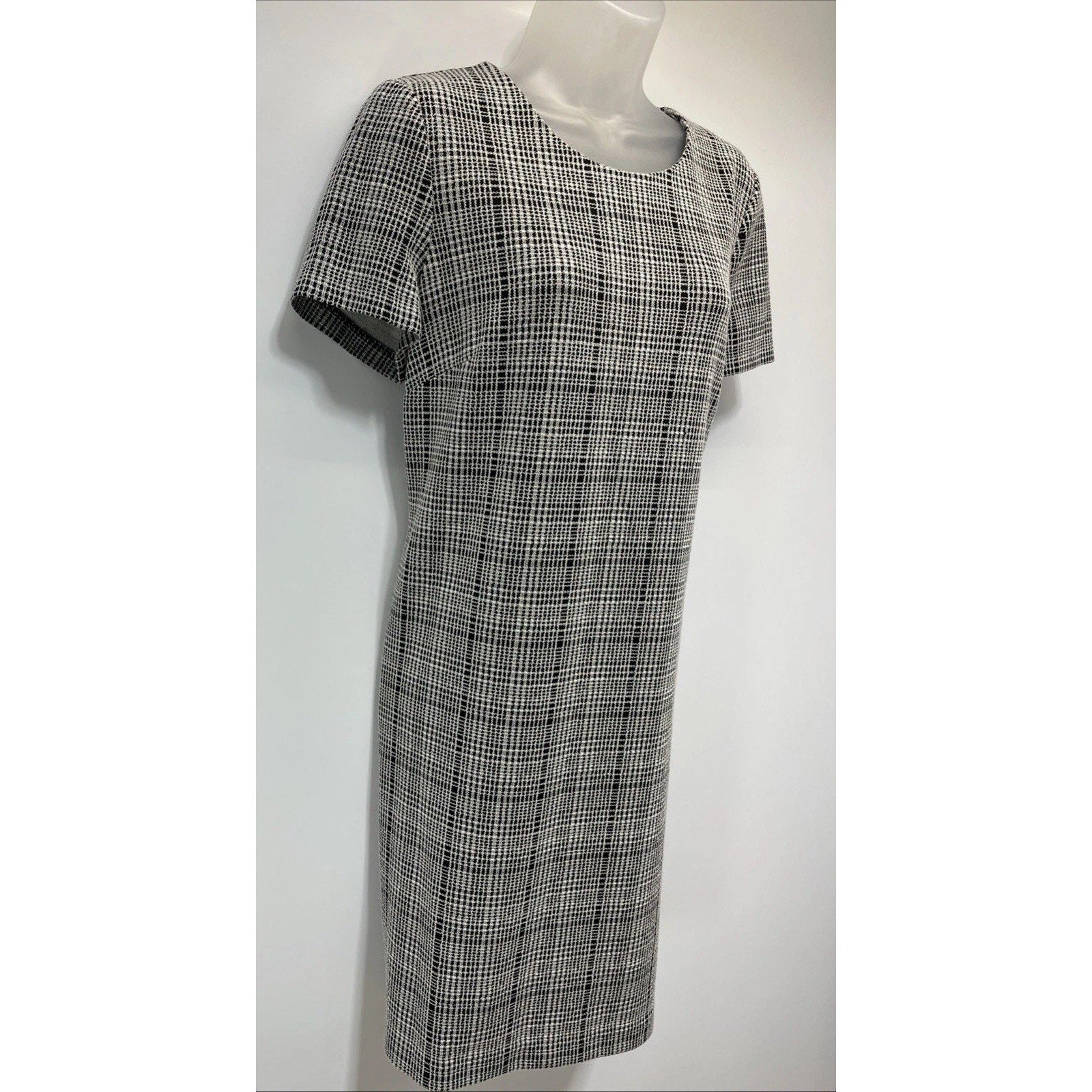 Calvin Klein Women’s Size 12 Plaid Sheath Pencil Dress Black & Cream
