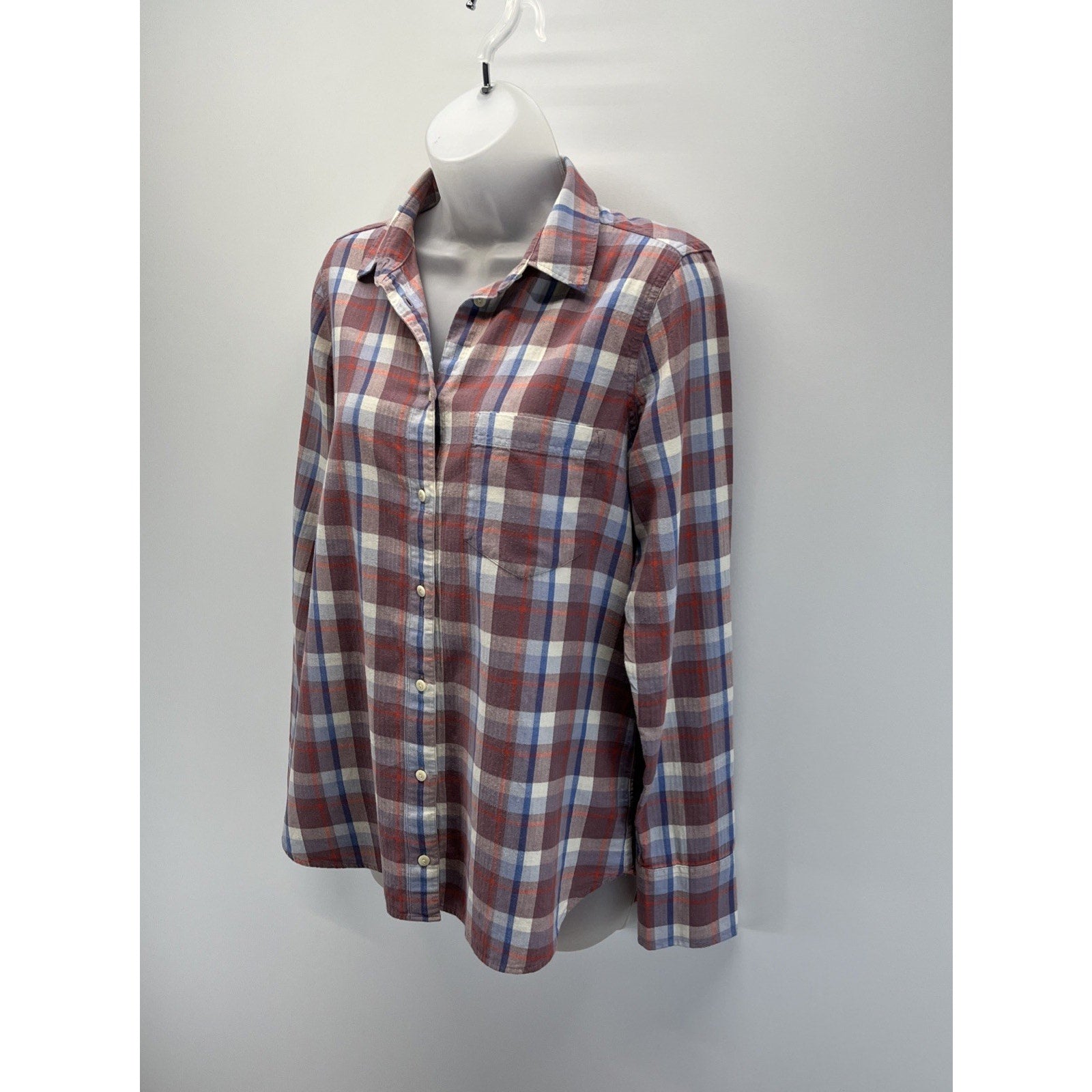 J.Crew Flannel Boyfriend Fit Button Up Shirt Red, White, & Blue Women Sz 6